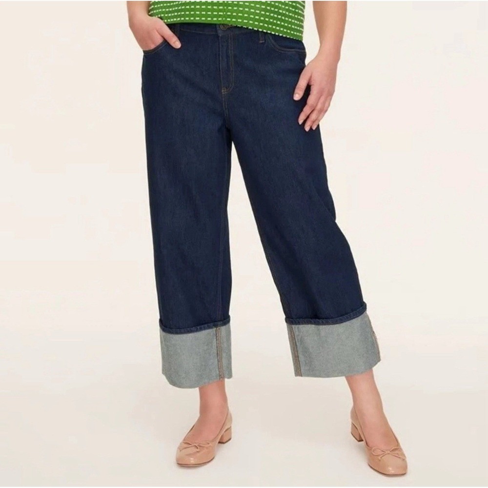 Kate Spade New‎ York Dark Wash Wide Leg Cropped Denim Jeans Size 0 with Cuffs